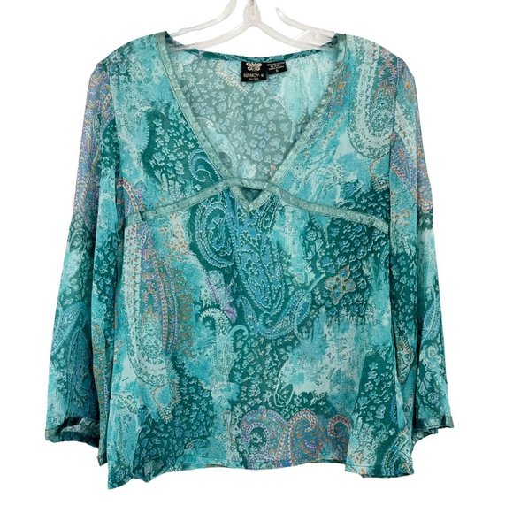 Vintage Y2K Paisley Print Sheer Long Sleeve Blouse Boho Indie Bohemian SMALL - Picture 1 of 6